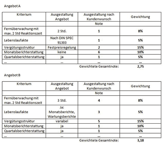 Auszug aus einer exemplarischen Bewertungsmatrix